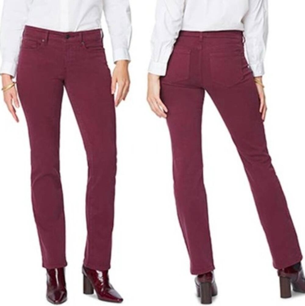 NYDJ Marilyn Straight Jeans in Deep Merlot NWT Lift Tuck Technology Size 8p
